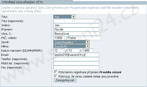 Registrační formulář - Bet-at-home.com