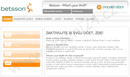 Registrační formulář - Betsson.com
