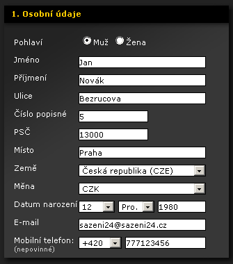 Registrační formulář - Bwin